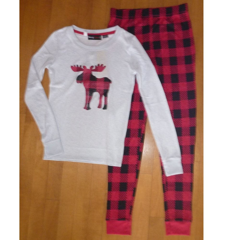 Boys Girls Buffalo Check MOOSE Pajamas Size XS 4/5  Med 8  L 10 Holiday  NWT